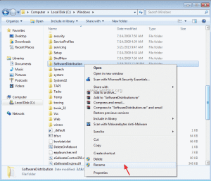 delete-Sotware Distribution folder for Error Code: 0x80004002