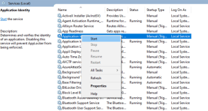 application identity for windows 10 start menu not working