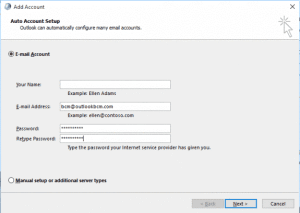 Configure new outlook account for error code 0x80041006