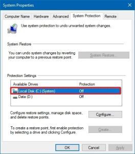 configure system-properties-protection-windows10
